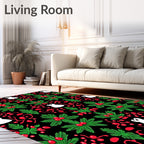 Festive Black White Red Penguin Foliage Rug