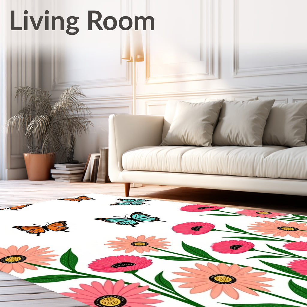 Whimsical Butterfly Floral Meadow Rug