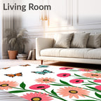 Whimsical Butterfly Floral Meadow Rug