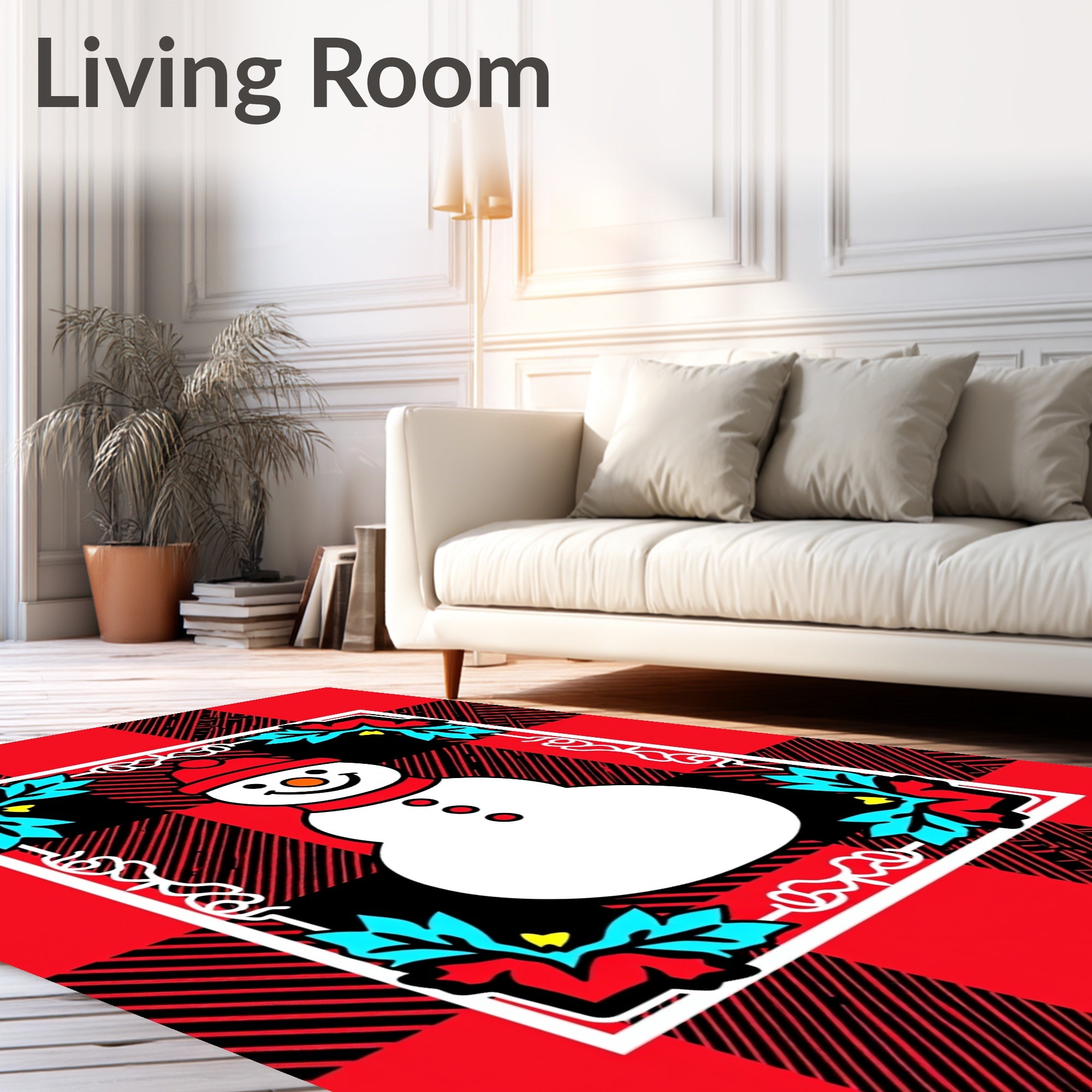 Red Buffalo Check Snowman Holly Border Rug