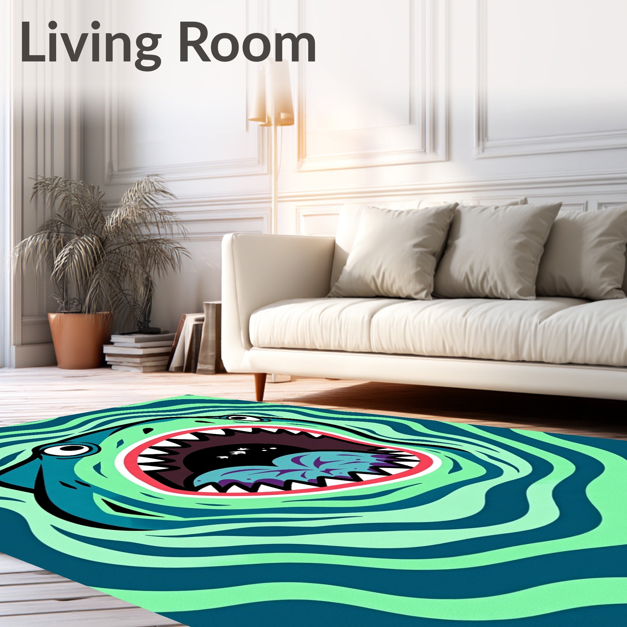 Green Blue Trippy Shark Swirl Rug