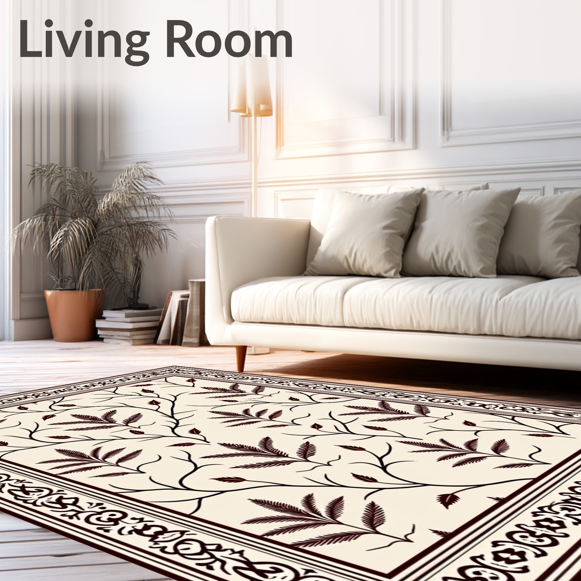 Vintager Leaf Scroll Filigree Border Rug