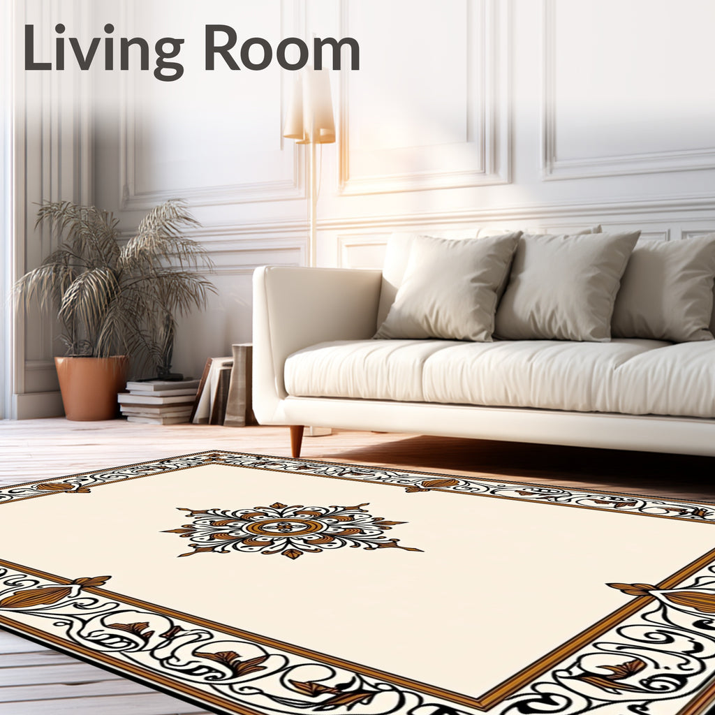 Antique Brown Floral Medallion Border Rug