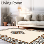 Antique Brown Floral Medallion Border Rug