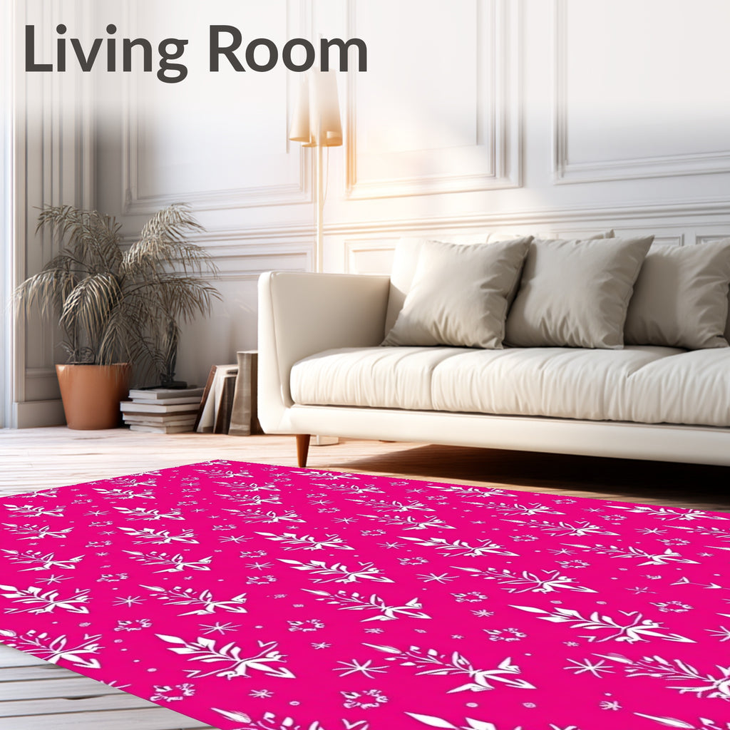 Hot Pink White Floral Snowflakes Rug