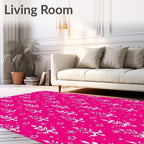 Hot Pink White Floral Snowflakes Rug