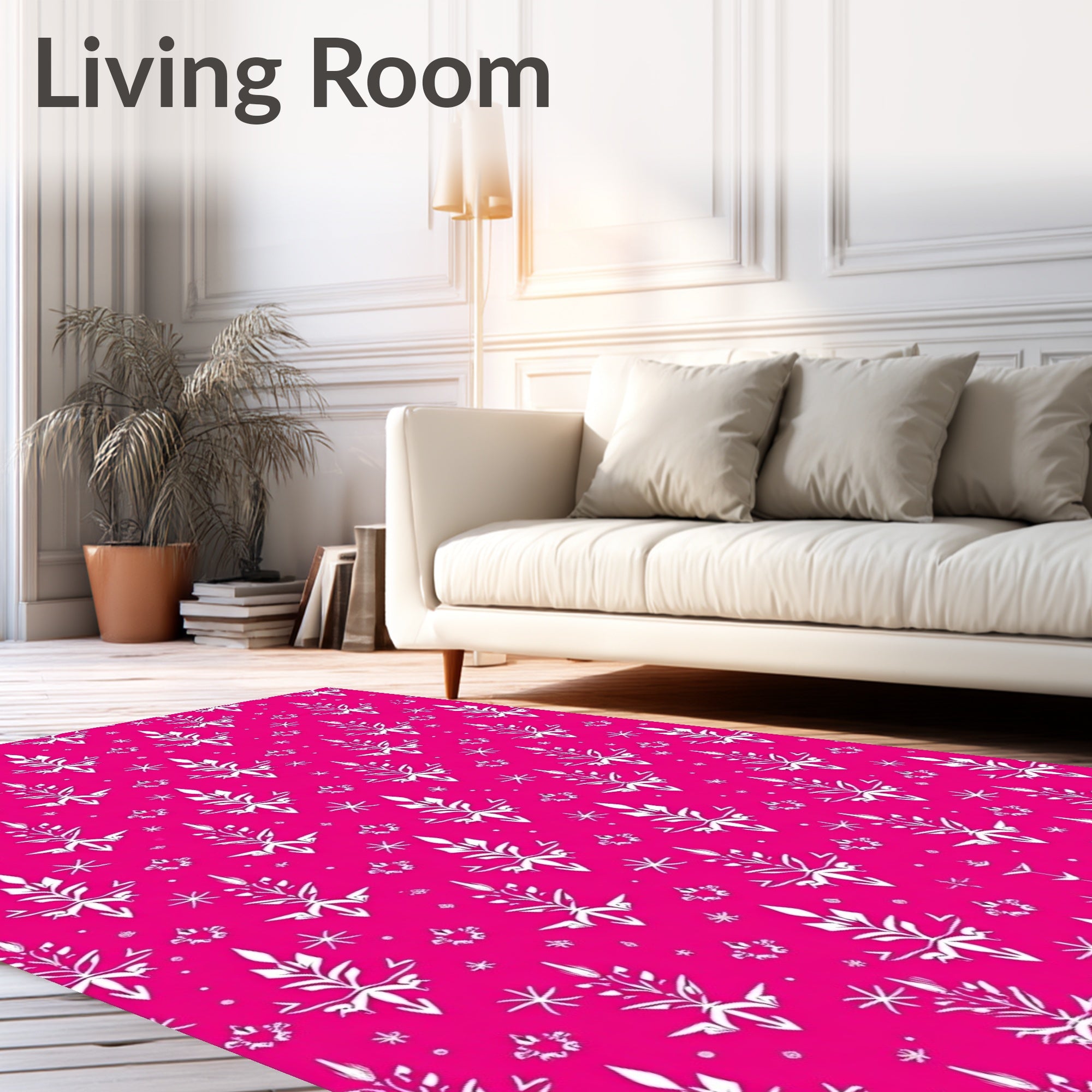 Hot Pink White Floral Snowflakes Rug