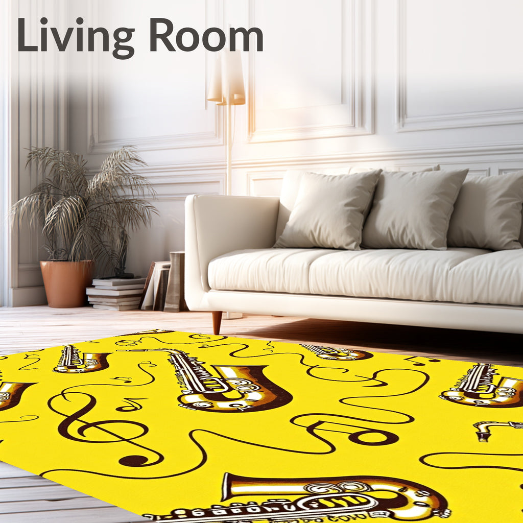 Golden Saxophones With Musical Notes Rug
