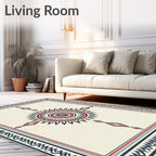 Crimson Blue Sunburst Diamond Border Rug