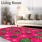 Festive Green Christmas Trees Snowflakes Rug