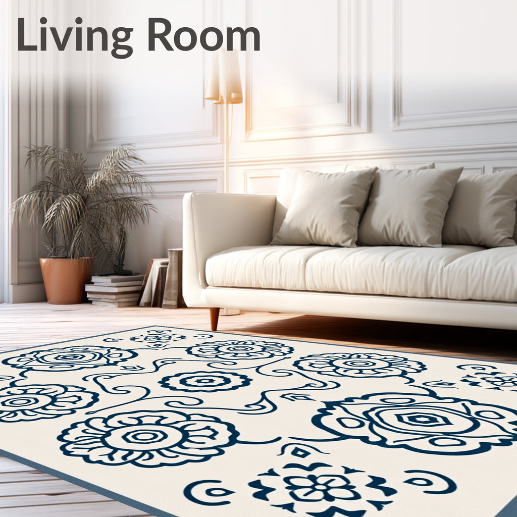 Navy Floral Medallion Arrangement Rug