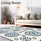 Navy Floral Medallion Arrangement Rug