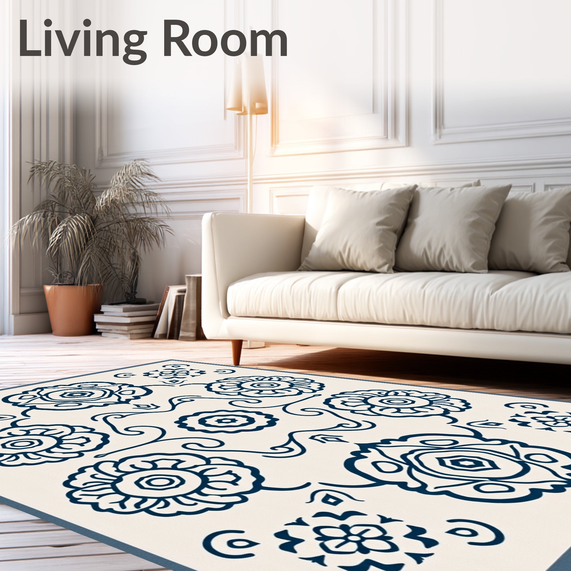 Navy Floral Medallion Arrangement Rug