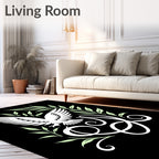 White Eagle Green Foliage Calligraphy Rug