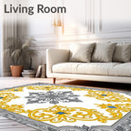 Regal Gray Golden Scroll Medallion Rug