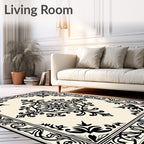 Black Ivroy Ornamental Frame Medallion Rug