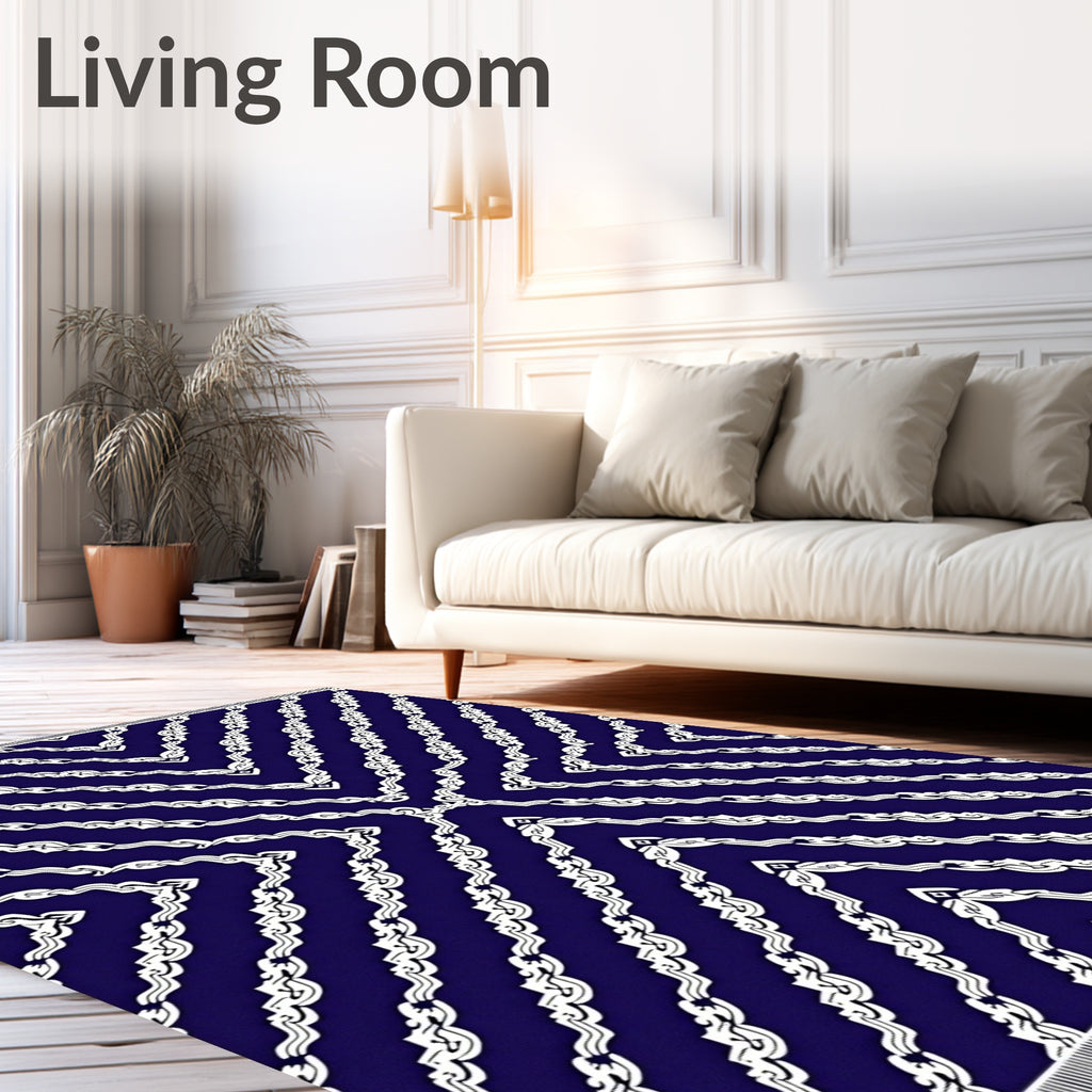 Deep Blue White Chevron Laurel Rug
