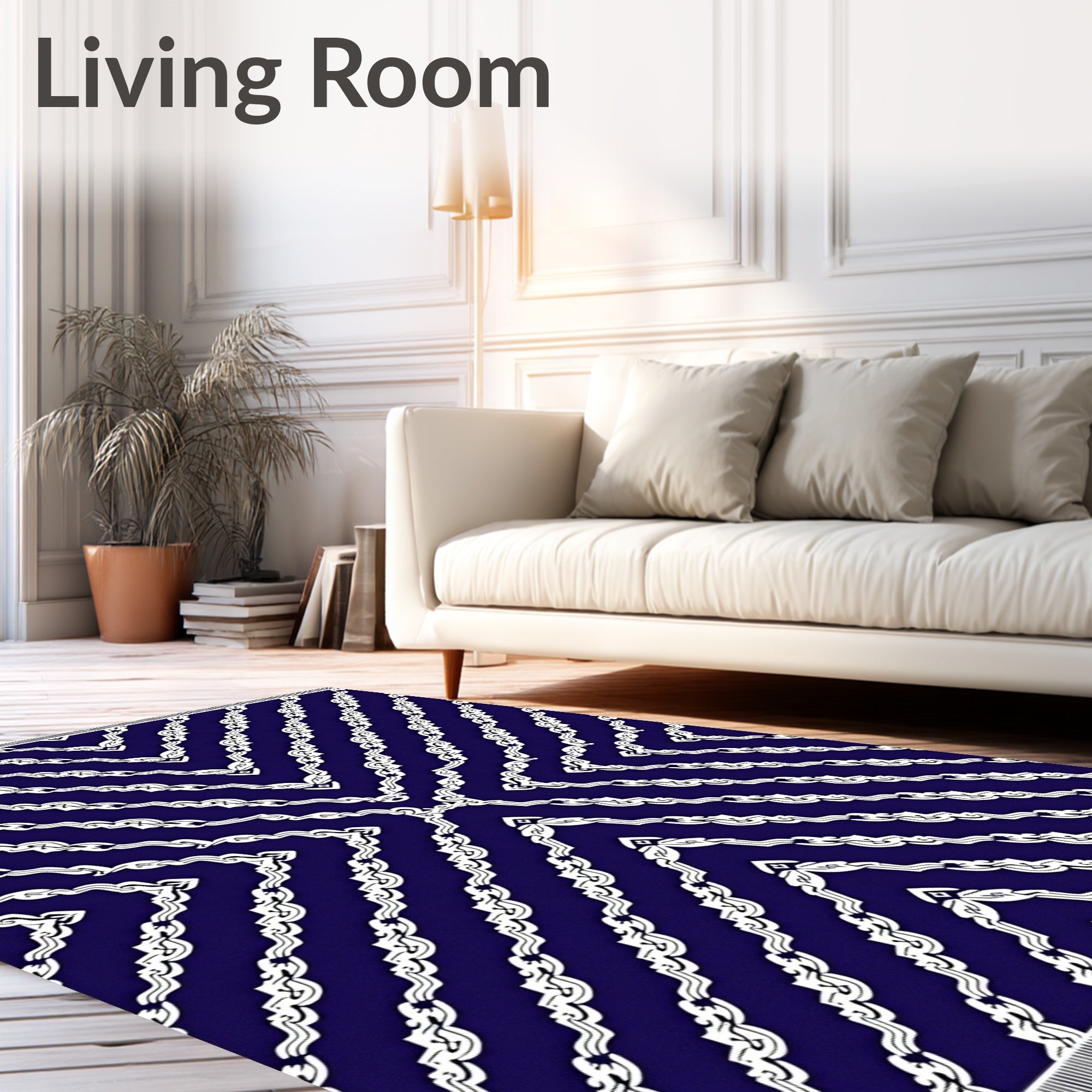 Deep Blue White Chevron Laurel Rug