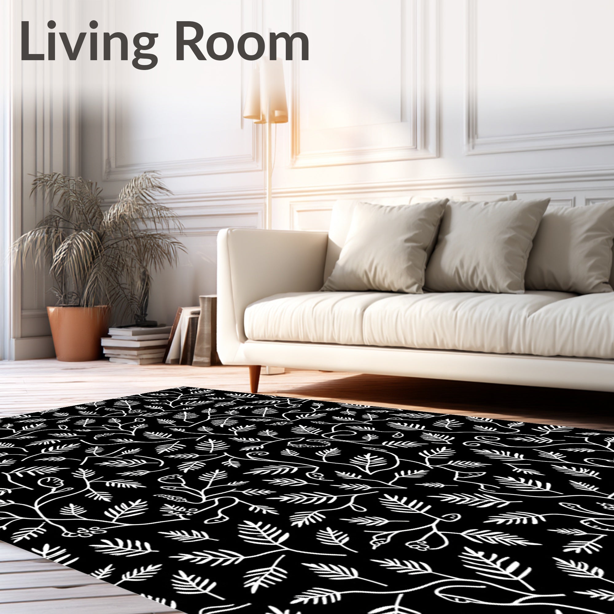 Botanical White Vine Scroll Rug