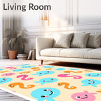 Whimsical Sea Creatures Coral Blue Pink Orange Rug