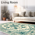 Teal Cream Vintage Floral Medallion Rug