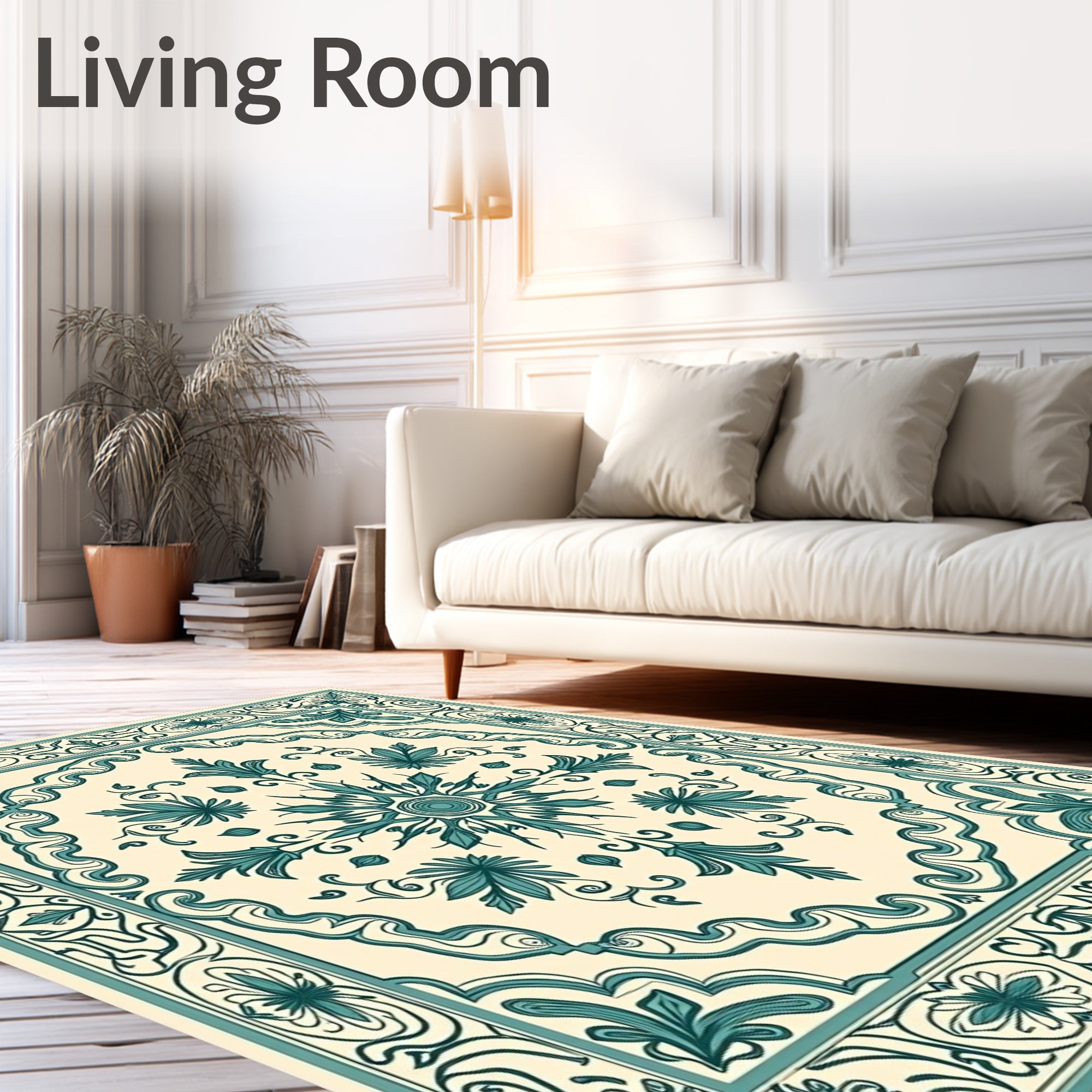 Teal Cream Vintage Floral Medallion Rug