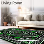 Dynamic Green and Black Geometric Diamond Rug