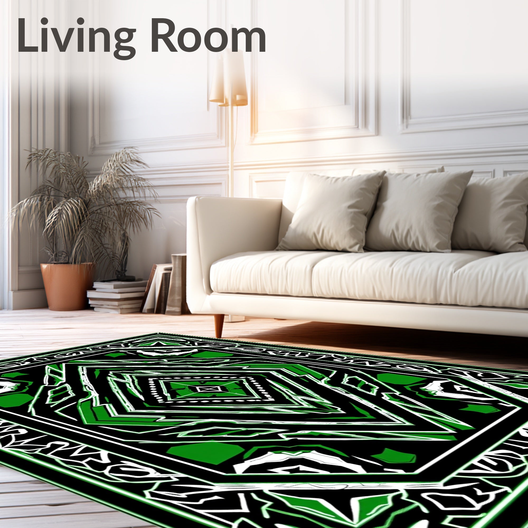 Dynamic Green and Black Geometric Diamond Rug