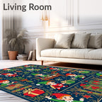 Christmas Elves And Gifts Navy Blue Rug