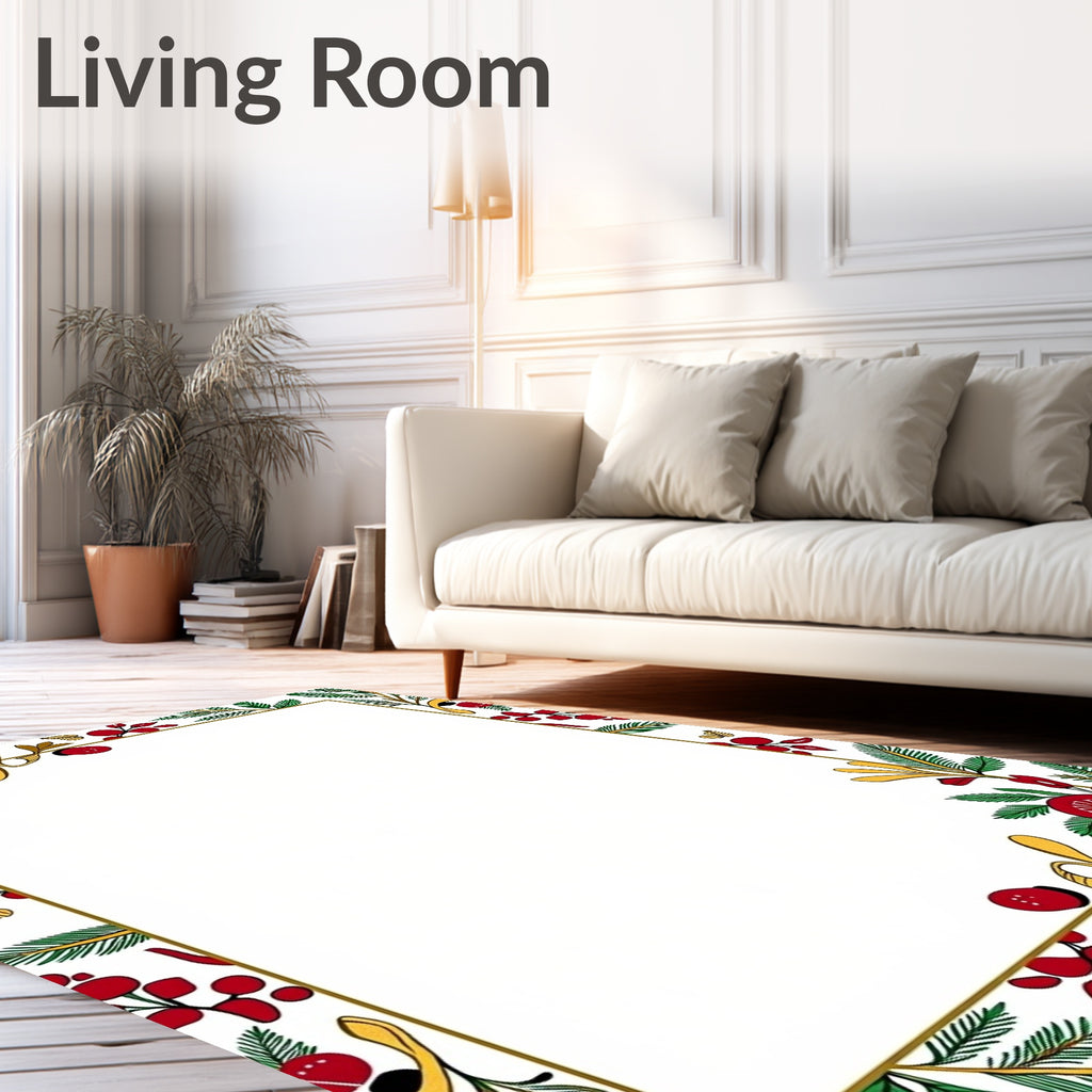 Crimson Berry Boughs Garland Border Rug