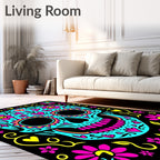 Vibrant Teal Sugar Skull Floral Rug