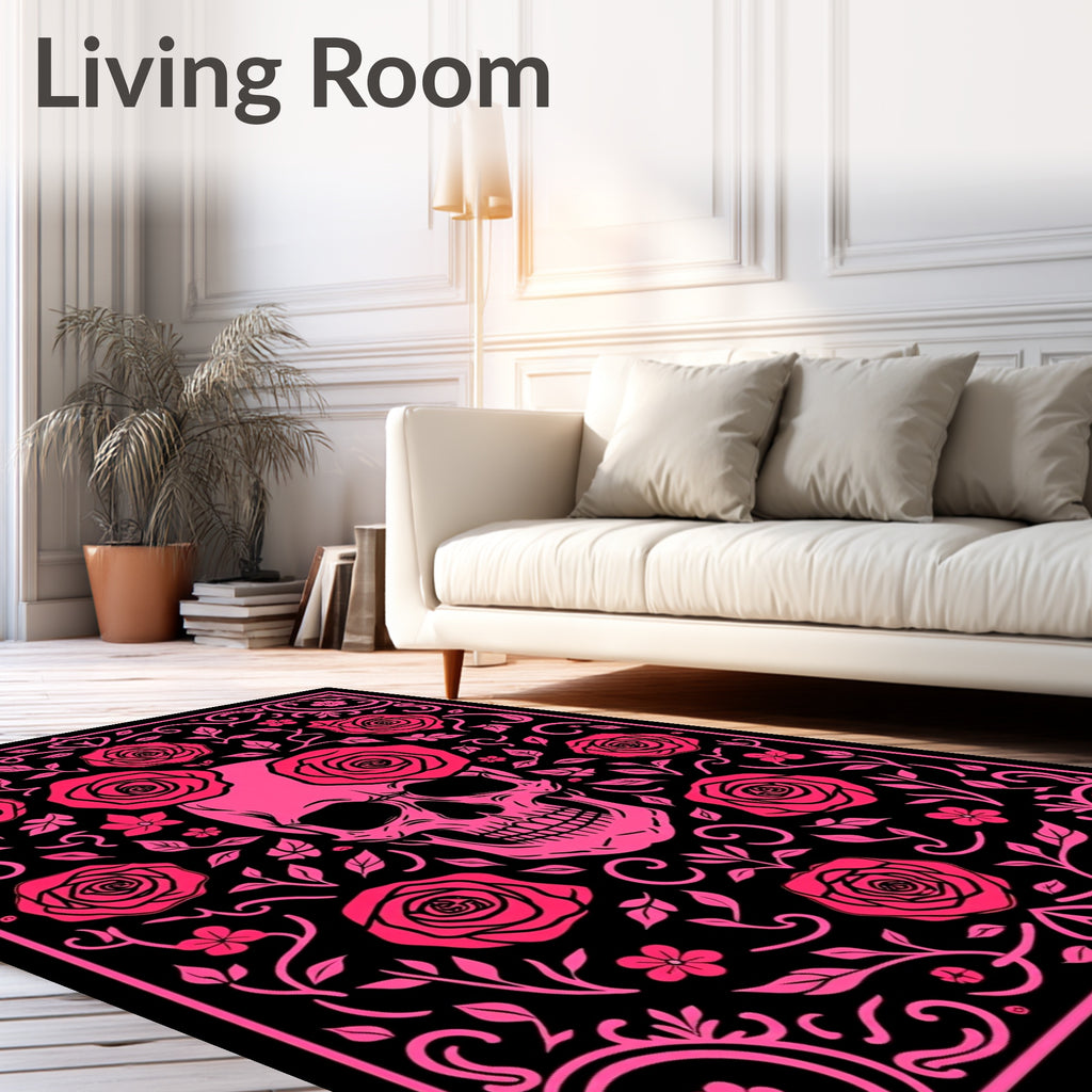 Pink Skull Roses Ornate Vine Rug