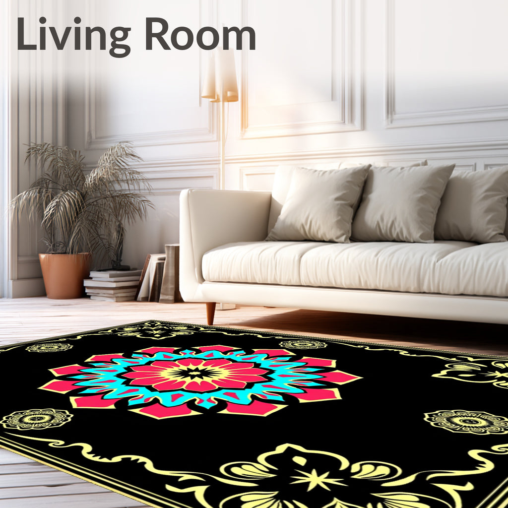 Bold Fuchsia Teal Mandala Frame Rug