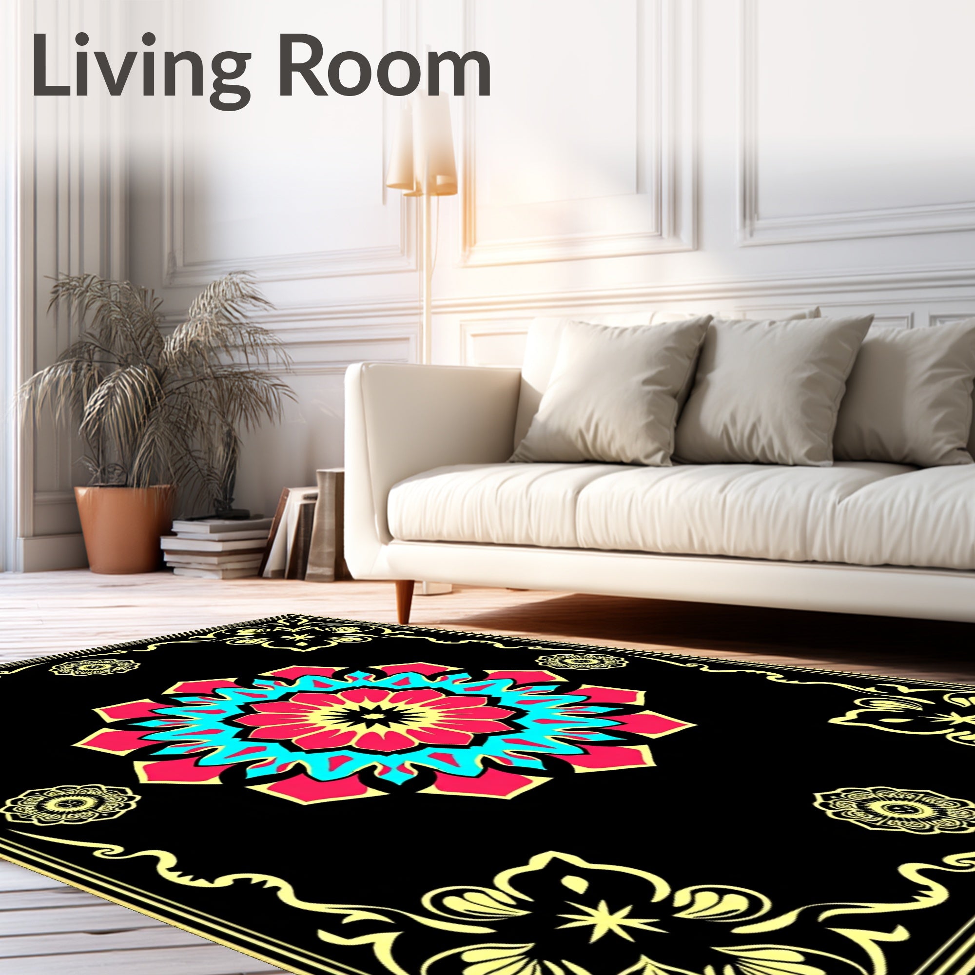 Bold Fuchsia Teal Mandala Frame Rug