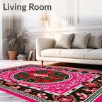 Vibrant Red Black Paisley Medallion Rug