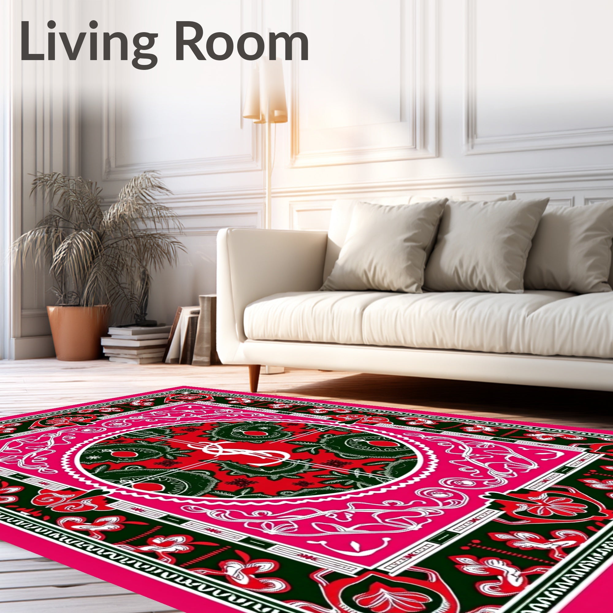 Vibrant Red Black Paisley Medallion Rug
