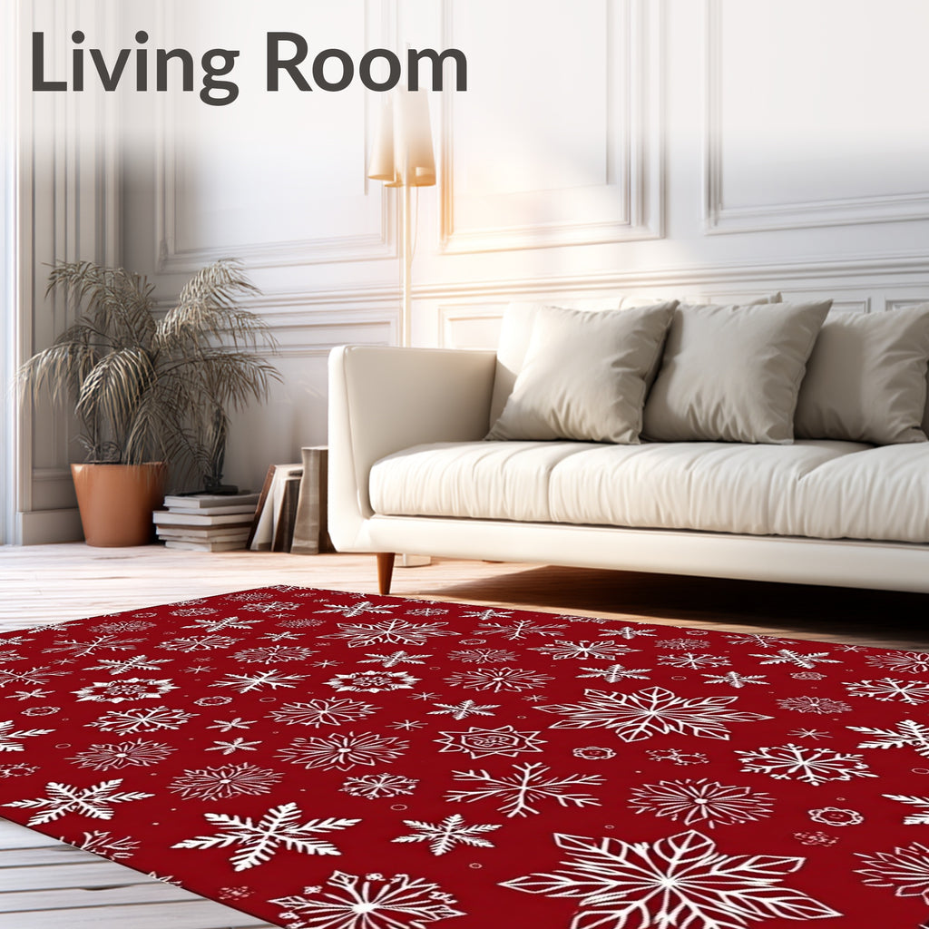 Red White Snowflake Winter Collection Rug