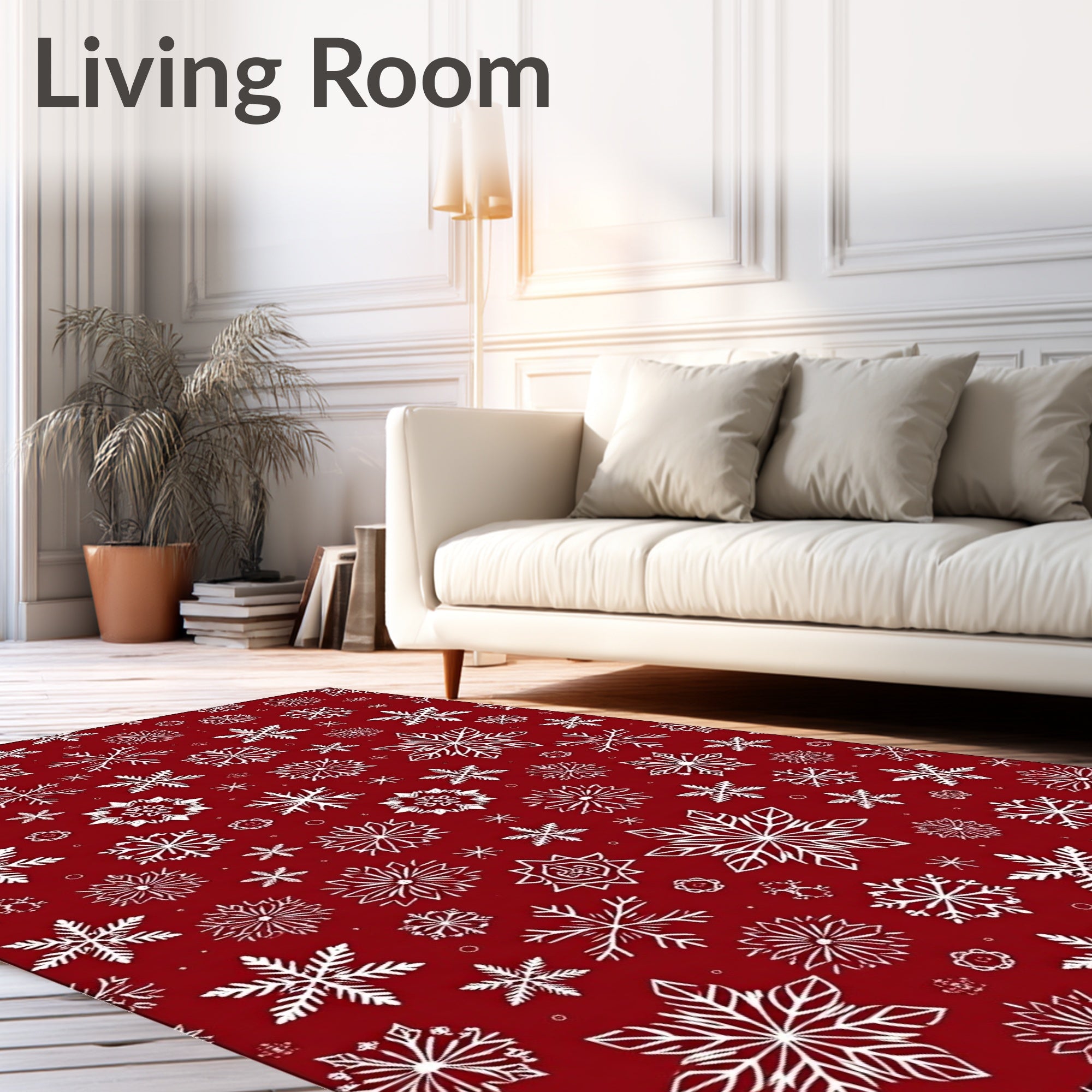 Red White Snowflake Winter Collection Rug