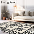 Cream Black Floral Arabesque Rug