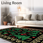 Green Christmas Trees Red Berries Border Rug
