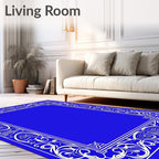 Vibrant Blue Ornate Floral Border Rug