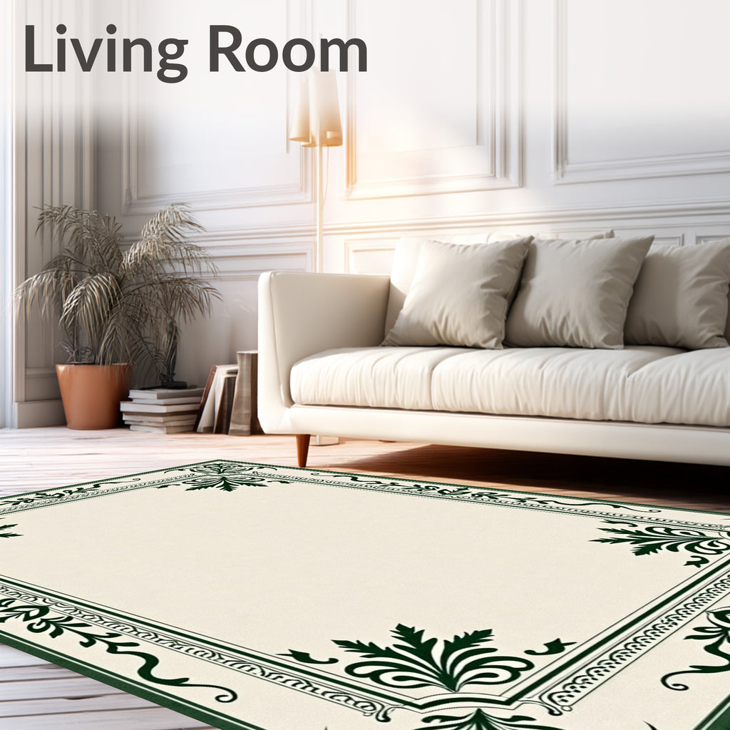 Elegant Green Floral Border Rug