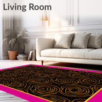 Orange Swirl Roses Black Background Rug