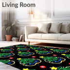 Green Christmas Tree Star Red Snowflake Rug