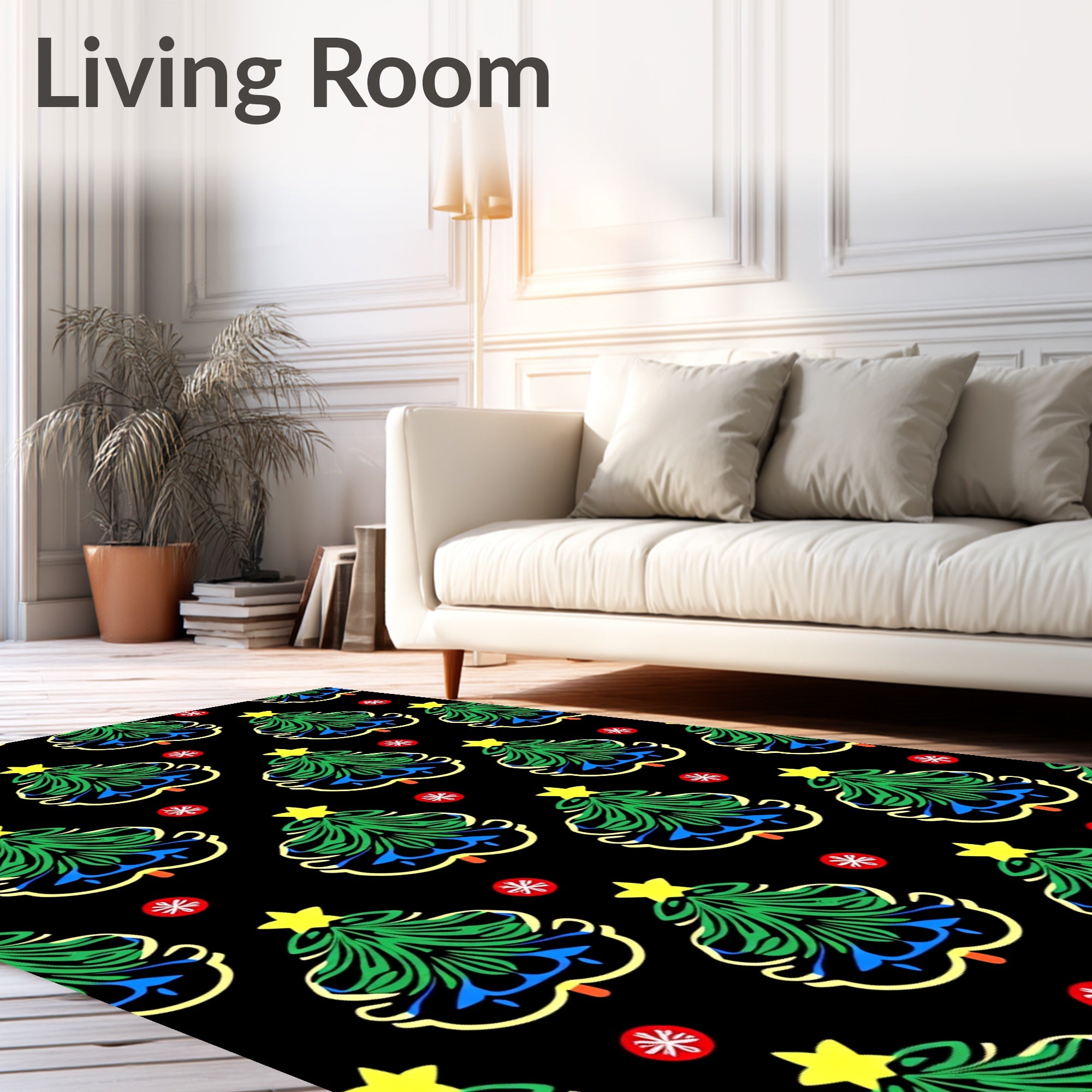 Green Christmas Tree Star Red Snowflake Rug