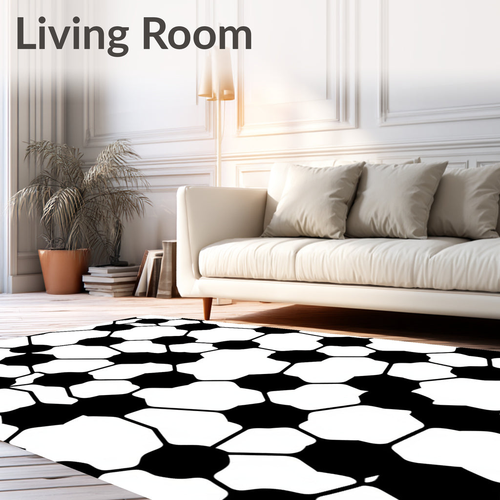 Black White Organic Hexagon Tessellation Rug