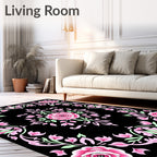 Pink Rose Garden Black Backdrop Rug