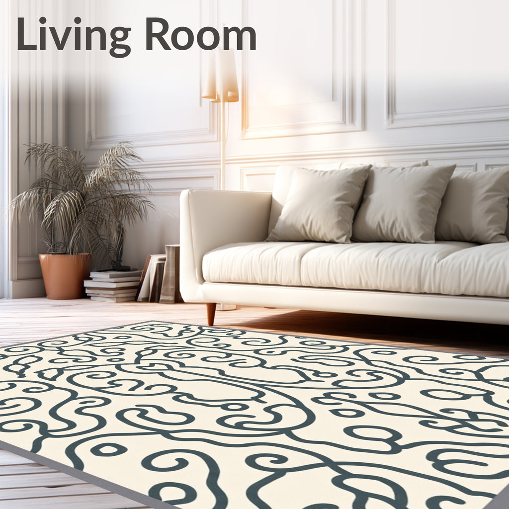 Cream Organic Swirl Scrollwork Rug