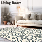 Cream Organic Swirl Scrollwork Rug