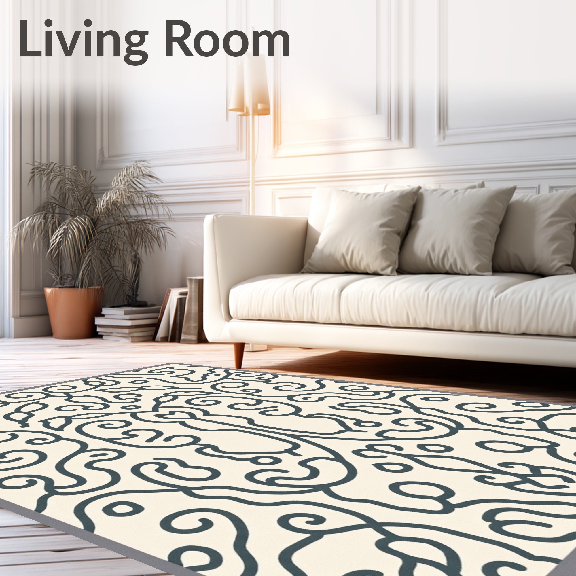 Cream Organic Swirl Scrollwork Rug